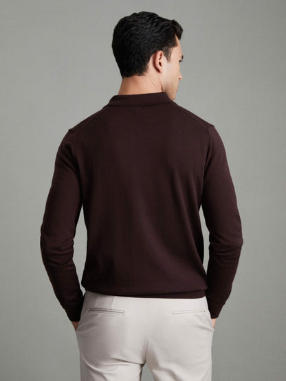 Merino Wool Polo Shirt in Dark Bordeaux Men | Reiss