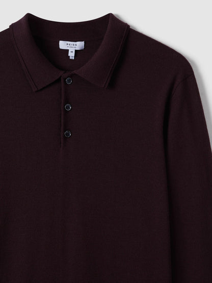 Merino Wool Polo Shirt in Dark Bordeaux Men | Reiss