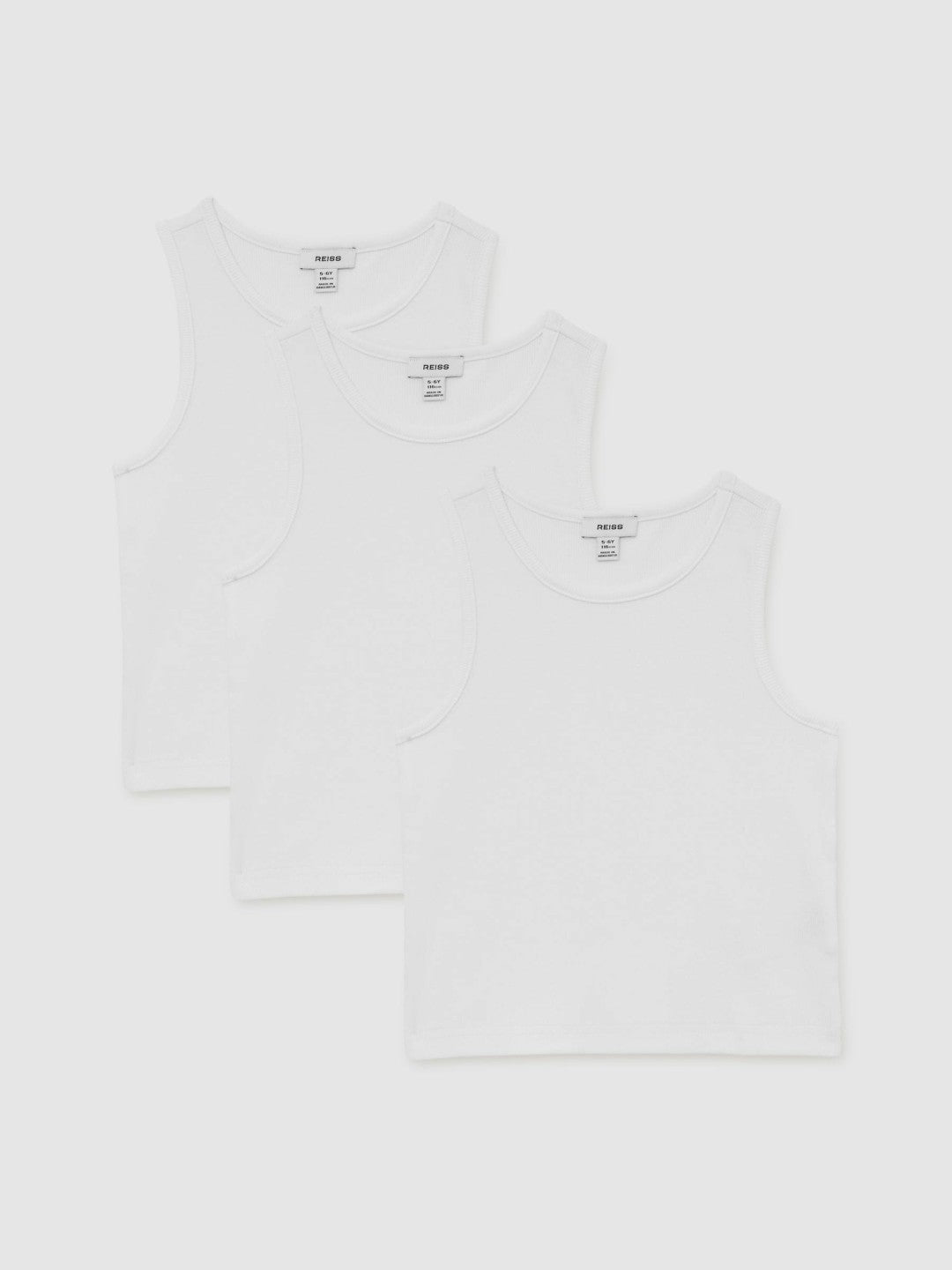 9-13 yrs Cotton Stretch Ribbed Vest 3 Pack in White Children & Baby | Reiss