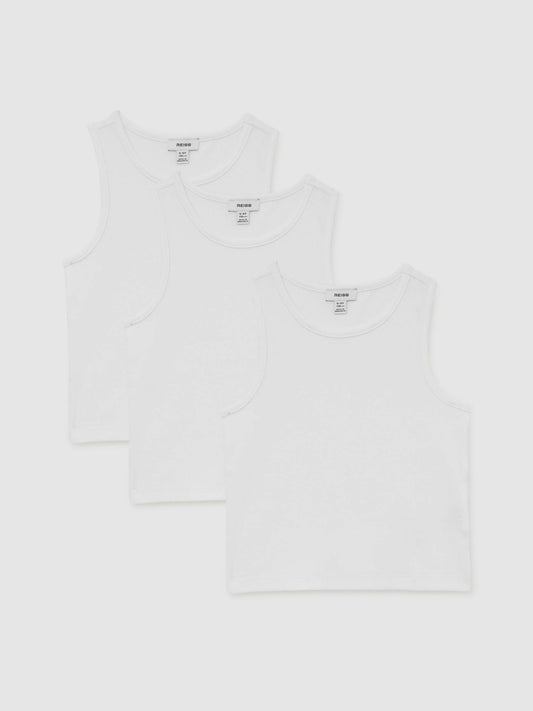 9-13 yrs Cotton Stretch Ribbed Vest 3 Pack in White Children & Baby | Reiss