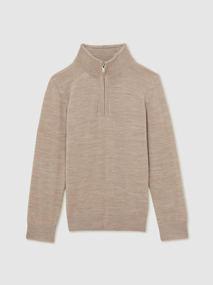 3-9 yrs Merino Wool Half-Zip Funnel Neck Jumper in Wheat Melange Children & Baby | Reiss