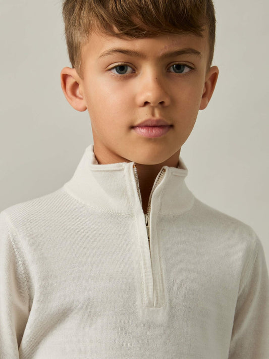 9-13 yrs Merino Wool Half-Zip Funnel Neck Jumper in Snow Children & Baby | Reiss