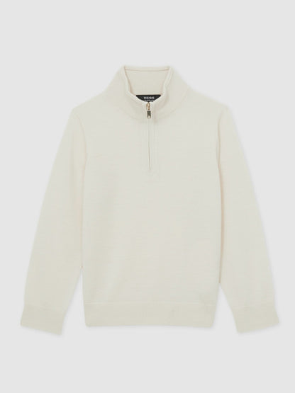 9-13 yrs Merino Wool Half-Zip Funnel Neck Jumper in Snow Children & Baby | Reiss