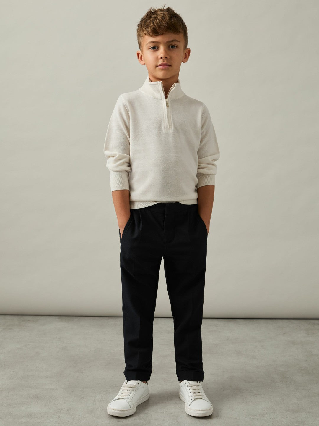 9-13 yrs Merino Wool Half-Zip Funnel Neck Jumper in Snow Children & Baby | Reiss