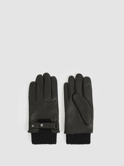 Leather Ribbed-Cuff Gloves in Black Men | Reiss