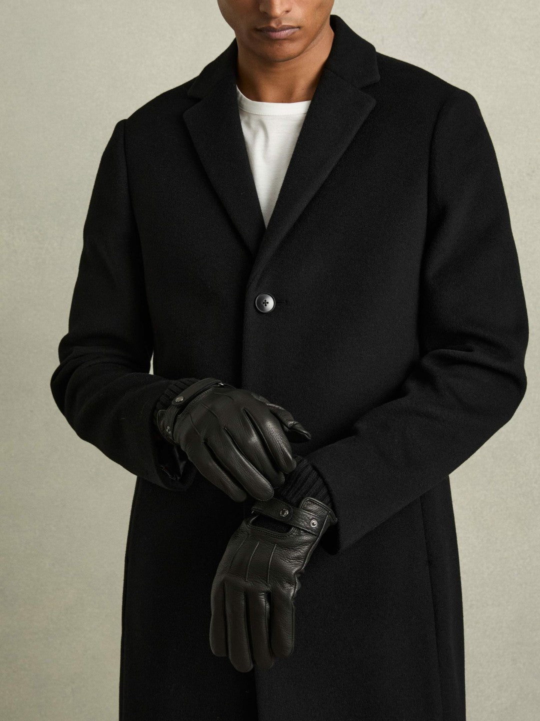 Leather Ribbed-Cuff Gloves in Black Men | Reiss