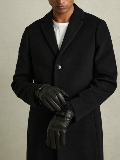 Leather Ribbed-Cuff Gloves in Black Men | Reiss