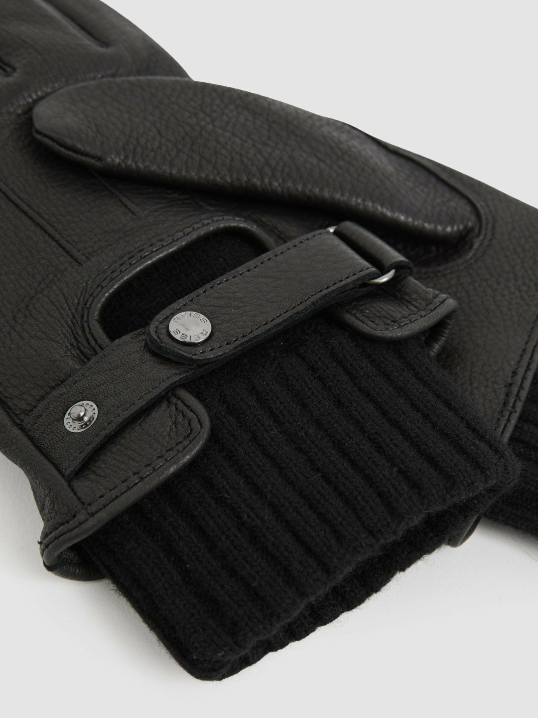 Leather Ribbed-Cuff Gloves in Black Men | Reiss