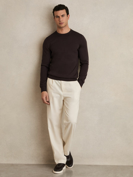 Merino Wool Crew Neck Jumper in Dark Bordeaux Men | Reiss