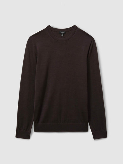 Merino Wool Crew Neck Jumper in Dark Bordeaux Men | Reiss