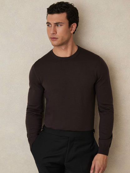 Merino Wool Crew Neck Jumper in Dark Bordeaux Men | Reiss