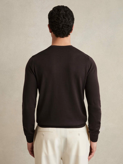 Merino Wool Crew Neck Jumper in Dark Bordeaux Men | Reiss
