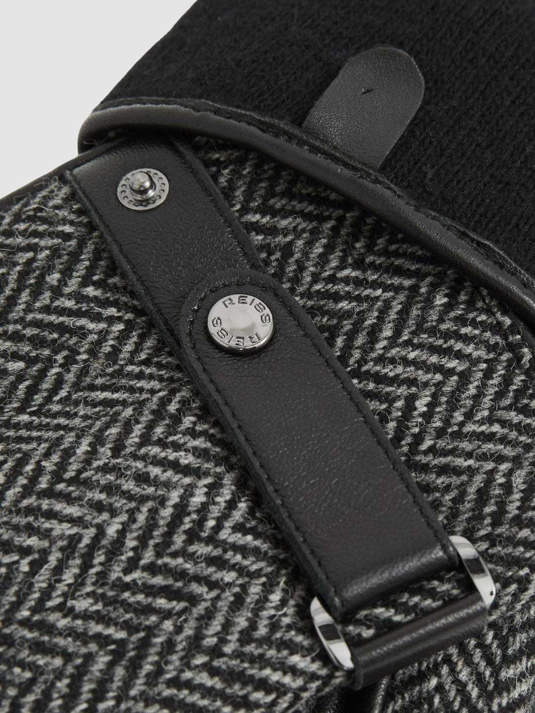 Leather And Wool-Blend Herringbone Gloves in Black Men | Reiss