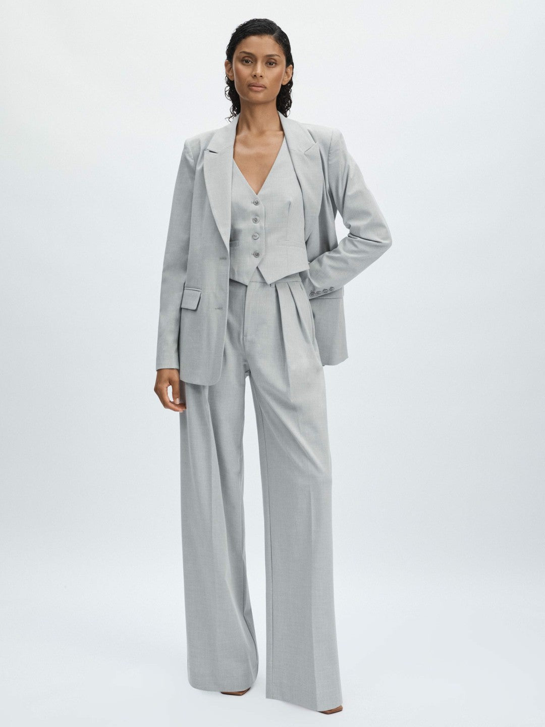 Good American Sharkskin Suit Waistcoat in Heather Grey Women | Reiss
