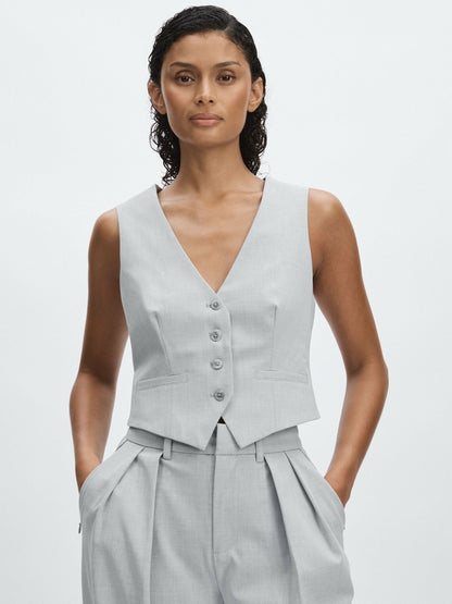 Good American Sharkskin Suit Waistcoat in Heather Grey Women | Reiss