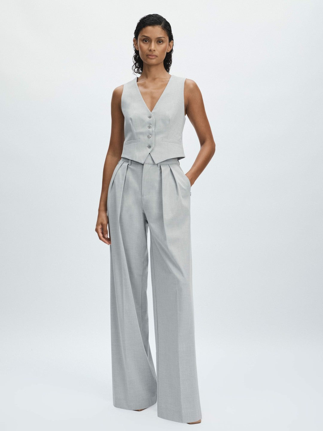Good American Sharkskin Suit Waistcoat in Heather Grey Women | Reiss