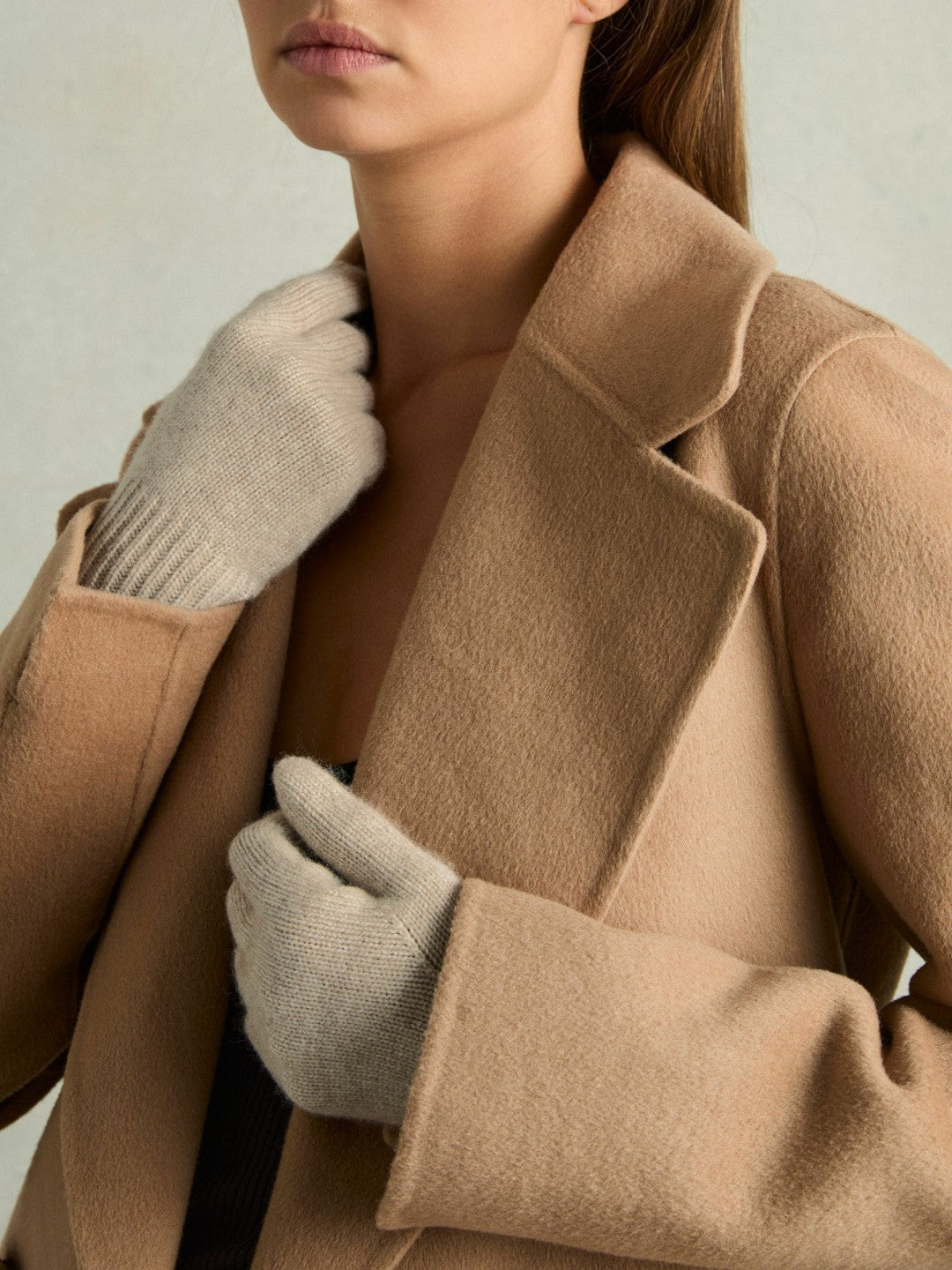 Wool Blend Tipped Gloves in Taupe Women | Reiss