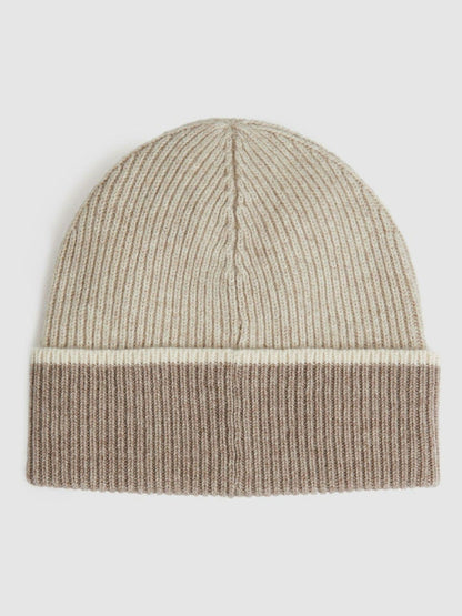 Wool Blend Tipped Beanie in Taupe Women | Reiss