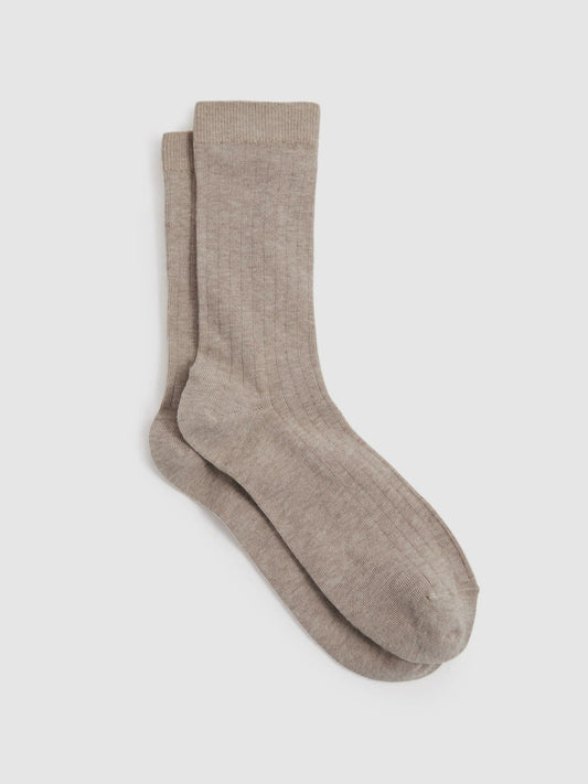 Cotton Blend Ribbed Loafer Socks in Neutral Women | Reiss