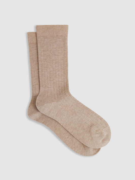 Cotton Blend Ribbed Loafer Socks in Oatmeal Women | Reiss
