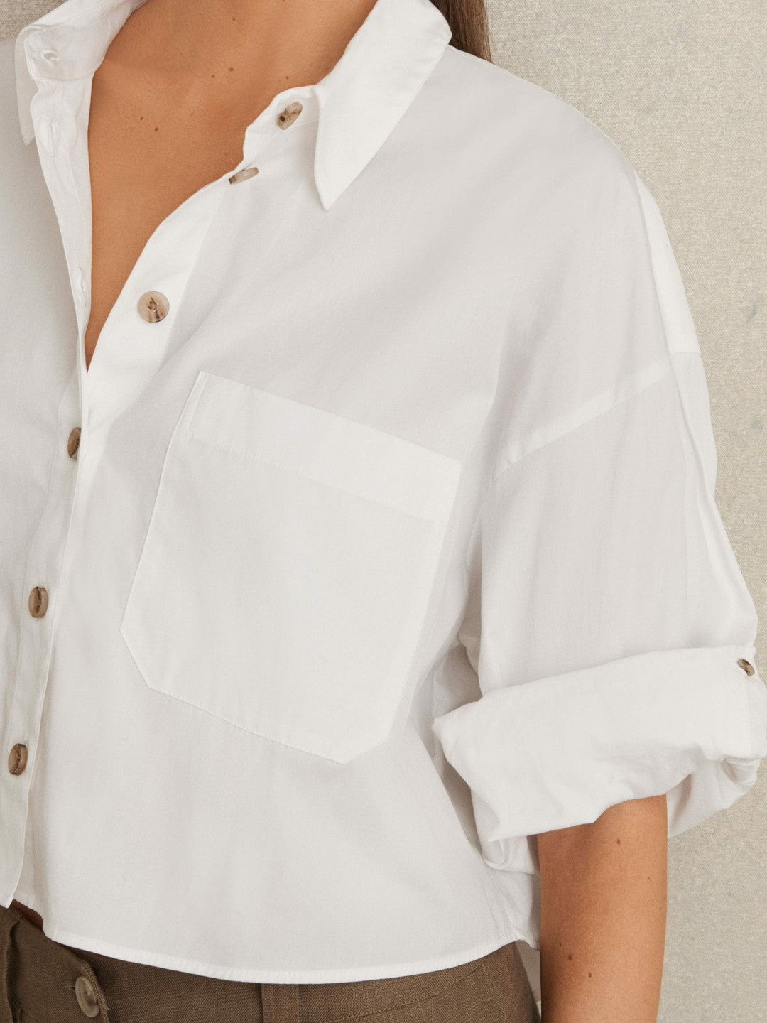 Oversize Cotton Cropped Shirt in White Women | Reiss