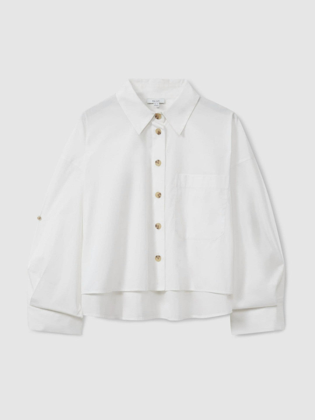 Oversize Cotton Cropped Shirt in White Women | Reiss