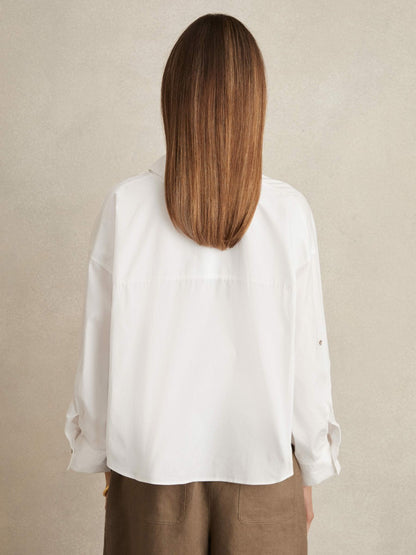 Oversize Cotton Cropped Shirt in White Women | Reiss