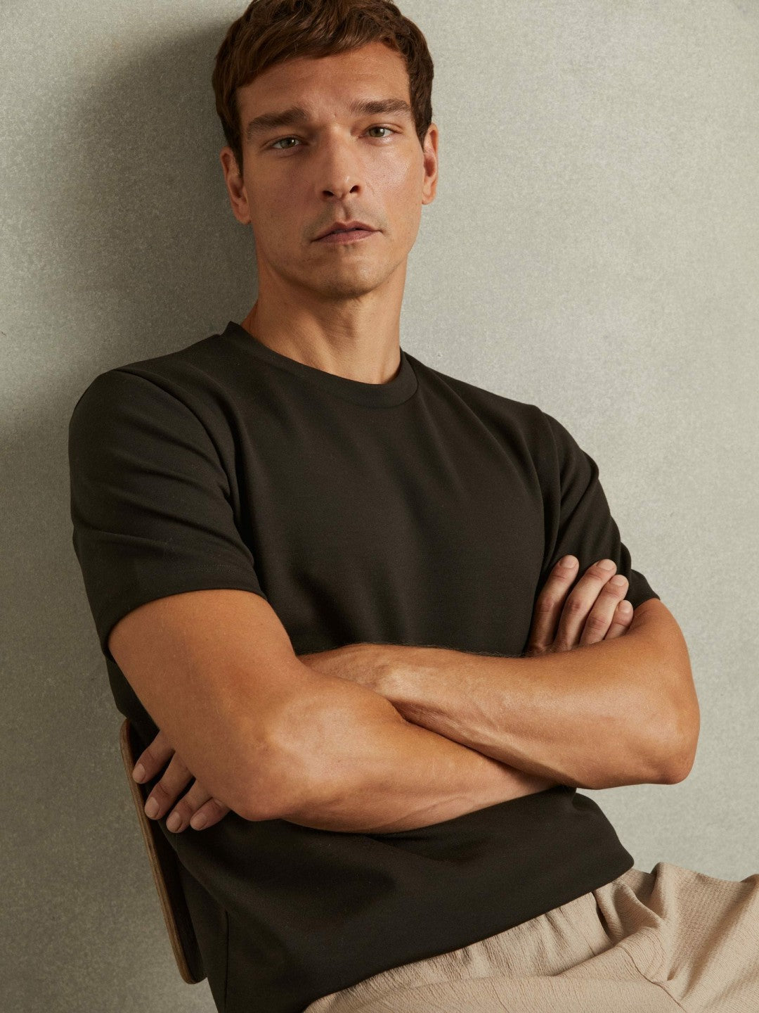 Interlock Jersey Crew Neck T-Shirt in Chocolate Brown Men | Reiss