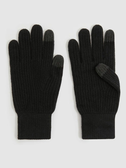 Ribbed-Merino Touchscreen Gloves in Black Men | Reiss