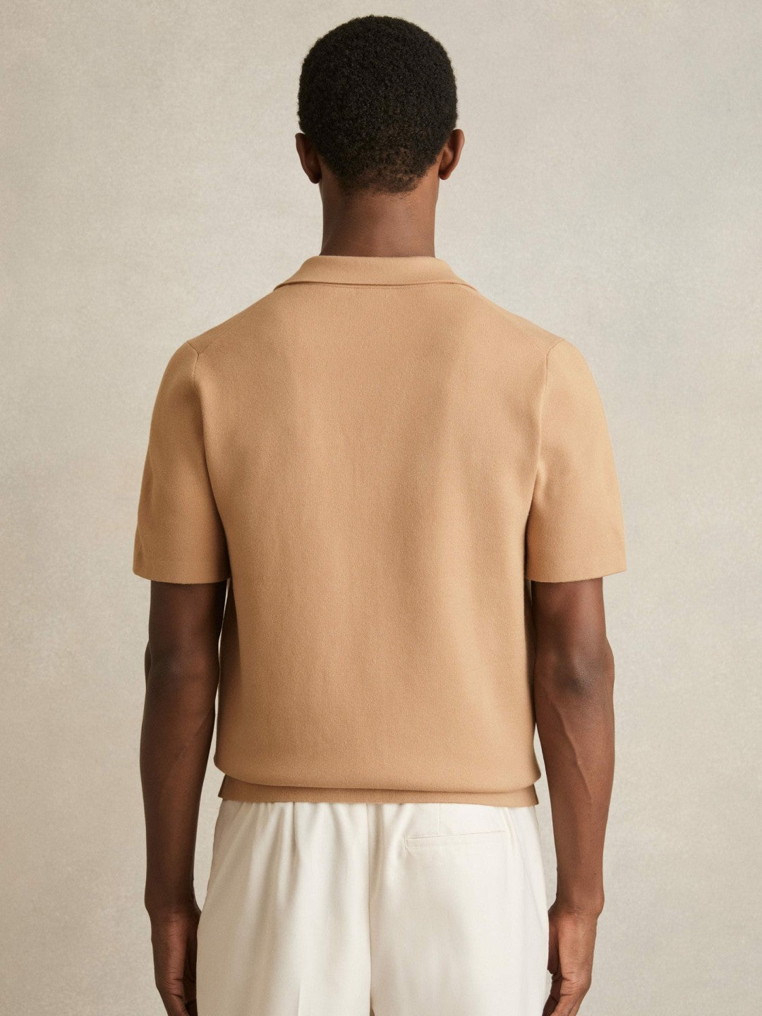 Geometric Cuban-Collar Knit Shirt in Camel/Off White Men | Reiss