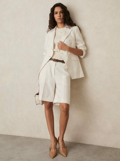 Petite Linen-Blend Bermuda Shorts in White Women | Reiss