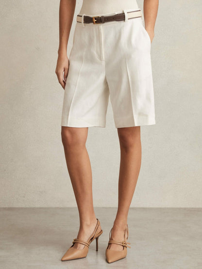 Petite Linen-Blend Bermuda Shorts in White Women | Reiss