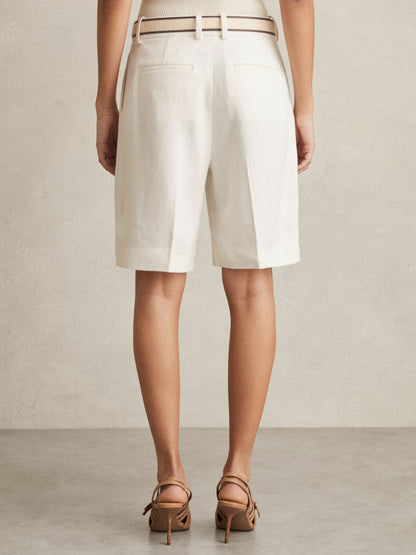 Petite Linen-Blend Bermuda Shorts in White Women | Reiss