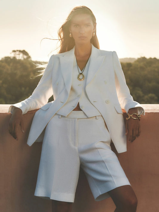 Linen-Blend Bermuda Shorts in White Women | Reiss