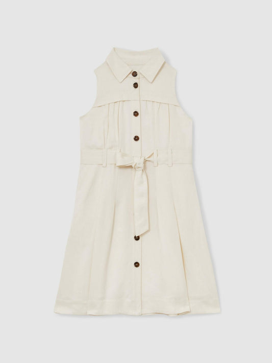 13-14 yrs Tie-Waist Collared Dress in Ivory Children & Baby | Reiss