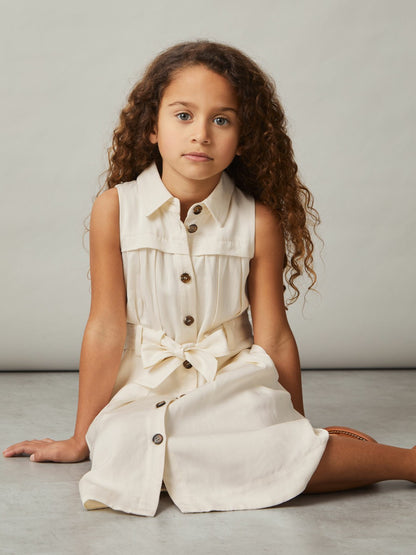 4-9 yrs Tie-Waist Collared Dress in Ivory Children & Baby | Reiss