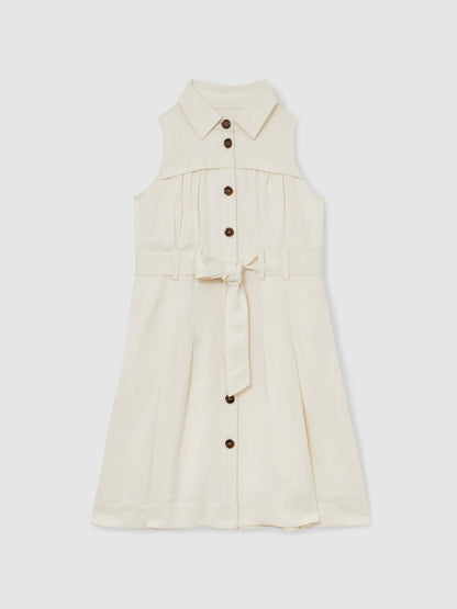 9-13 yrs Tie-Waist Collared Dress in Ivory Children & Baby | Reiss