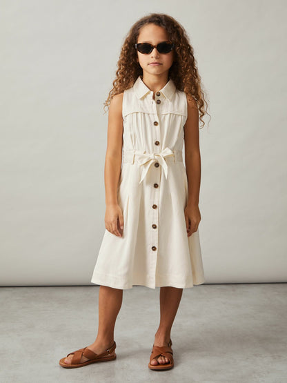 9-13 yrs Tie-Waist Collared Dress in Ivory Children & Baby | Reiss