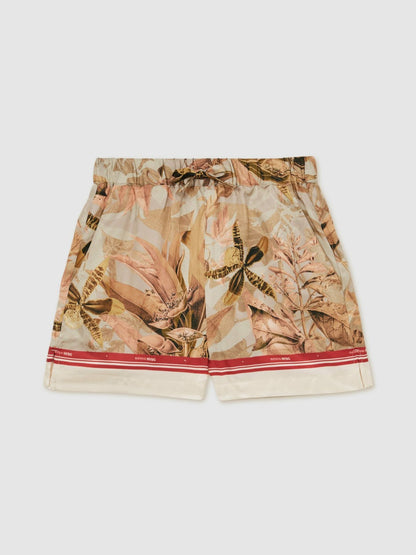 9-13 yrs  | NYBG Satin Floral-Print Shorts in Khaki Children & Baby | Reiss