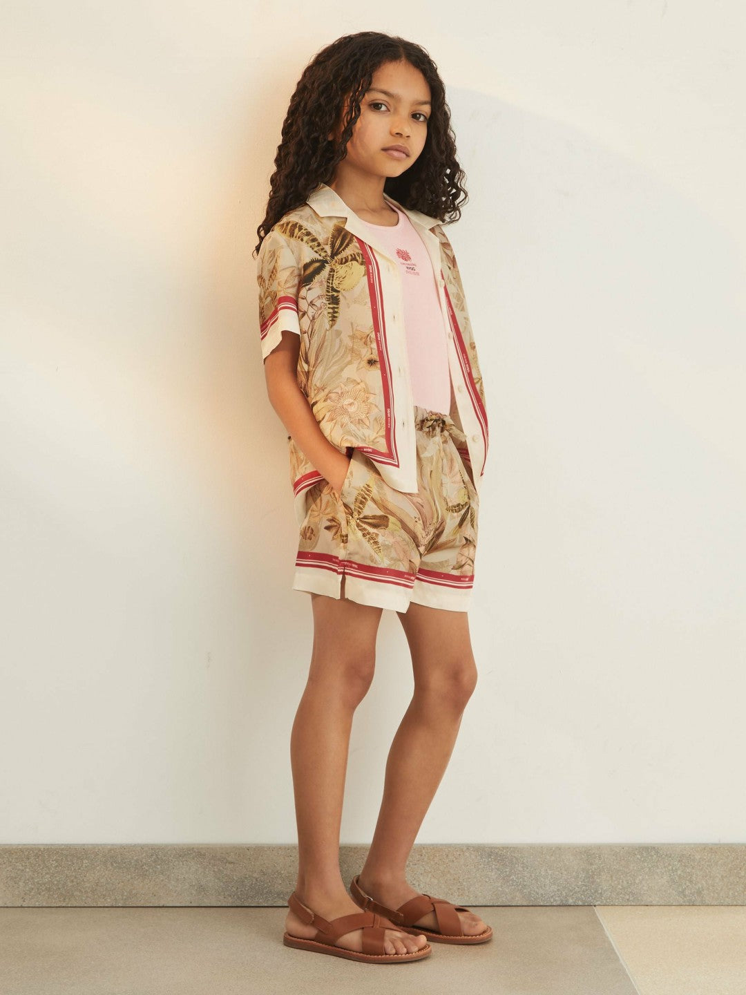 9-13 yrs  | NYBG Satin Floral-Print Shorts in Khaki Children & Baby | Reiss