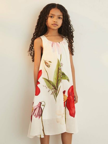 9-13 yrs  | NYBG Floral Maxi Dress With Linen in Ivory Children & Baby | Reiss