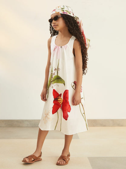 9-13 yrs  | NYBG Floral Maxi Dress With Linen in Ivory Children & Baby | Reiss