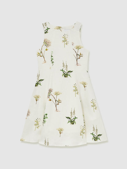 13-14 yrs  | NYBG Linen Floral Flared Dress in Ivory Children & Baby | Reiss