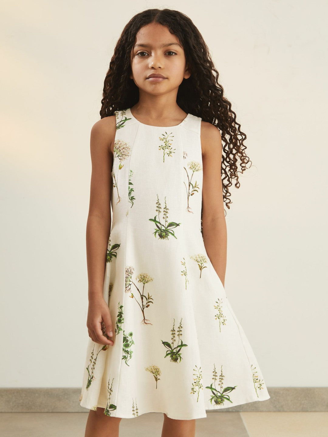 13-14 yrs  | NYBG Linen Floral Flared Dress in Ivory Children & Baby | Reiss