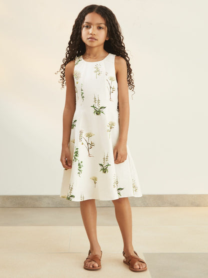 13-14 yrs  | NYBG Linen Floral Flared Dress in Ivory Children & Baby | Reiss