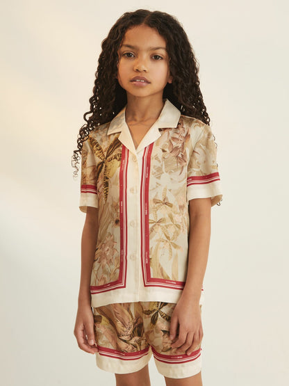 13-14 yrs  | NYBG Satin Floral-Print Shirt in Khaki Children & Baby | Reiss