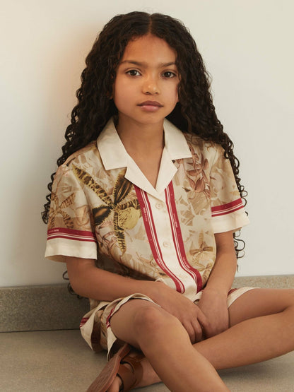 4-9 yrs  | NYBG Satin Floral-Print Shirt in Khaki Children & Baby | Reiss