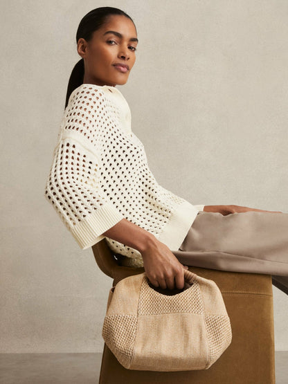 Raffia Patchwork Clutch Bag in Natural Women | Reiss