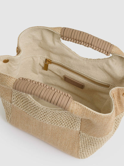 Raffia Patchwork Clutch Bag in Natural Women | Reiss