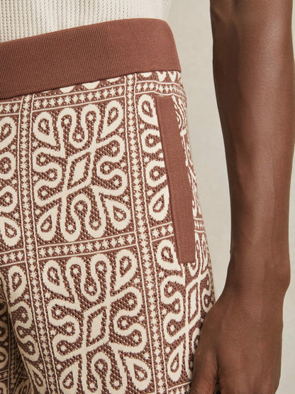Tile Pattern Knit Shorts in Brown/White Men | Reiss